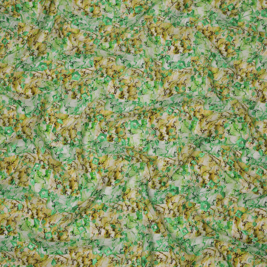 Lime Green and Yellow Abstract Floral Digital Print Viscose Crepe Fabric, 110 Cms Width, Made in India-D23622