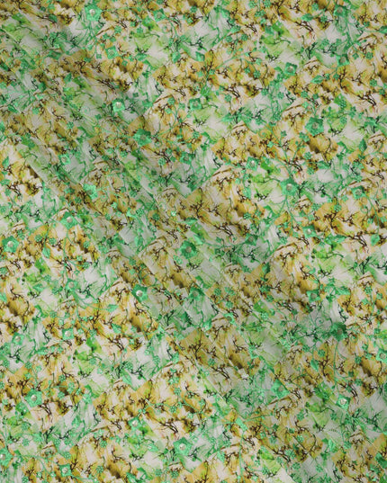Lime Green and Yellow Abstract Floral Digital Print Viscose Crepe Fabric, 110 Cms Width, Made in India-D23622