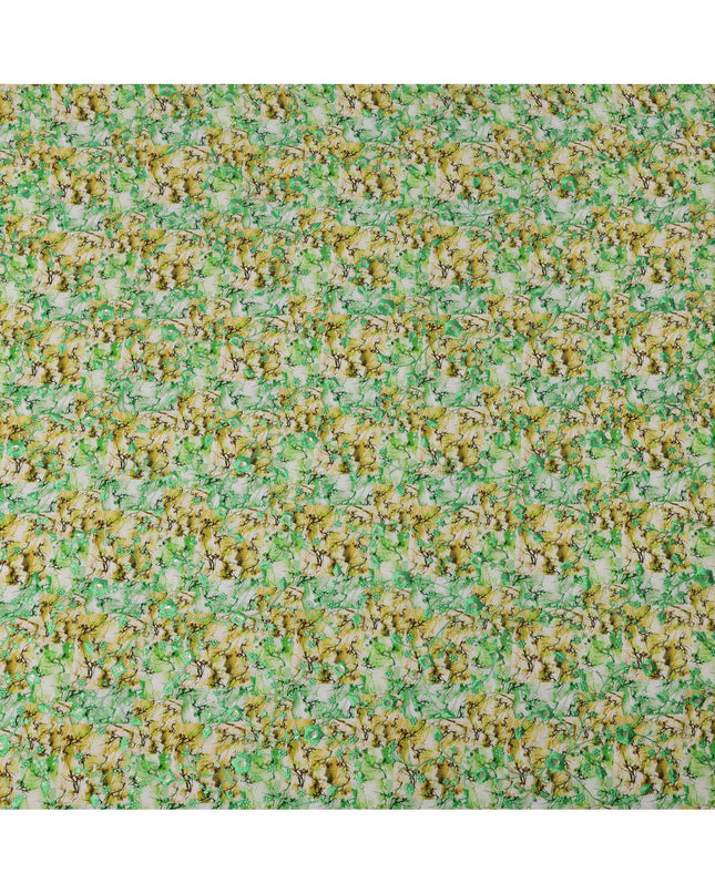 قماش كريب فيسكوز بطباعة رقمية تجريدية باللونين الأخضر الليموني والأصفر، عرض 110 سم، صنع في الهند - D23622