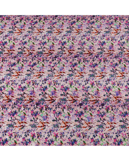 Lavender and Multicolor Floral Branch Digital Print Viscose Crepe Fabric, 110 Cms Width, Made in India-D23623