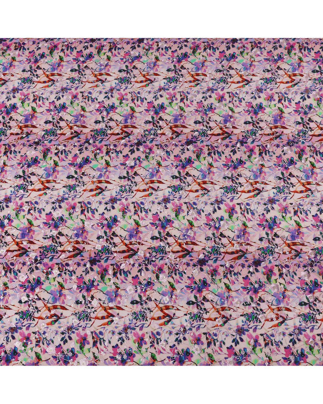 قماش كريب فيسكوز بطباعة رقمية بنقشة أزهار أرجوانية متعددة الألوان، عرض 110 سم، صنع في الهند - D23623