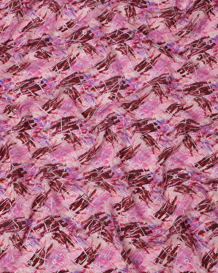 Pink and Maroon Abstract Brushstroke Digital Print Viscose Crepe Fabric, 110 Cms Width, Made in India-D23625