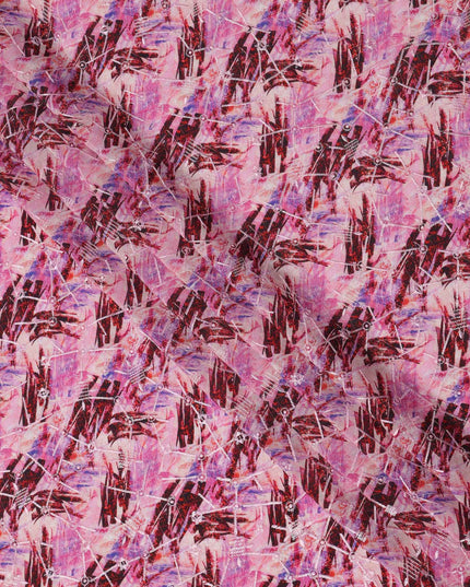 Pink and Maroon Abstract Brushstroke Digital Print Viscose Crepe Fabric, 110 Cms Width, Made in India-D23625