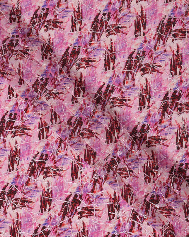 قماش كريب فيسكوز بطباعة رقمية تجريدية باللونين الوردي والأحمر الداكن، عرض 110 سم، صنع في الهند - D23625