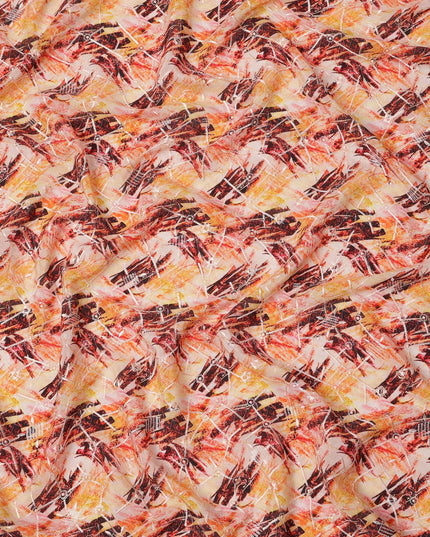 Peach and Rust Abstract Brushstroke Digital Print Viscose Crepe Fabric, 110 Cms Width, Made in India-D23626
