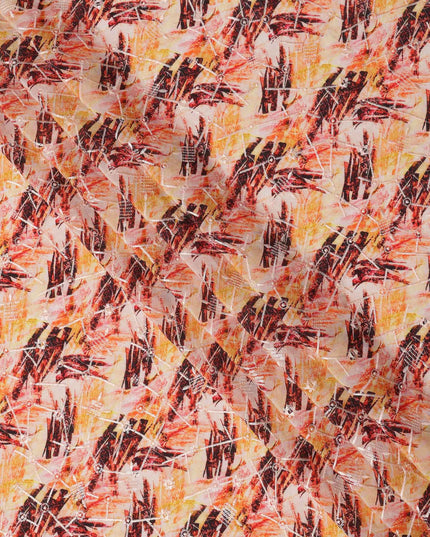 Peach and Rust Abstract Brushstroke Digital Print Viscose Crepe Fabric, 110 Cms Width, Made in India-D23626
