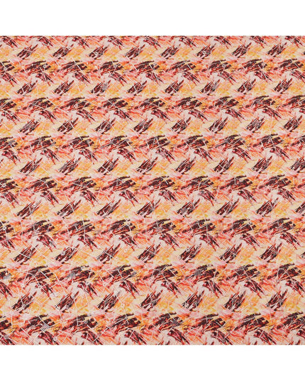 Peach and Rust Abstract Brushstroke Digital Print Viscose Crepe Fabric, 110 Cms Width, Made in India-D23626