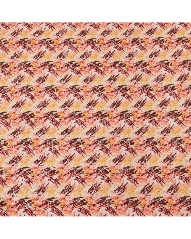 قماش كريب فيسكوز بطباعة رقمية تجريدية بلون الخوخ والصدأ، عرض 110 سم، صنع في الهند - D23626