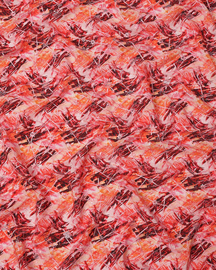 Red and Orange Abstract Brushstroke Digital Print Viscose Crepe Fabric, 110 Cms Width, Made in India-D23627