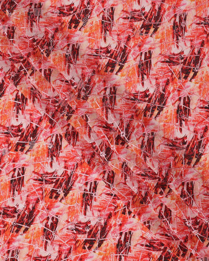 Red and Orange Abstract Brushstroke Digital Print Viscose Crepe Fabric, 110 Cms Width, Made in India-D23627