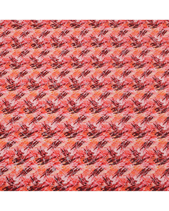 قماش كريب فيسكوز بطباعة رقمية تجريدية باللونين الأحمر والبرتقالي، عرض 110 سم، صنع في الهند - D23627