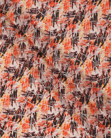 Burnt Orange and Black Abstract Brushstroke Digital Print Viscose Crepe Fabric, 110 Cms Width, Made in India-D23628