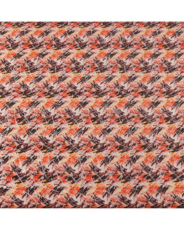 قماش كريب فيسكوز بطباعة رقمية تجريدية باللونين البرتقالي المحروق والأسود، عرض 110 سم، صنع في الهند - D23628