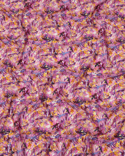 Pink and Yellow Tropical Floral Brushstroke Digital Print Viscose Crepe Fabric, 110 Cms Width, Made in India-D23629