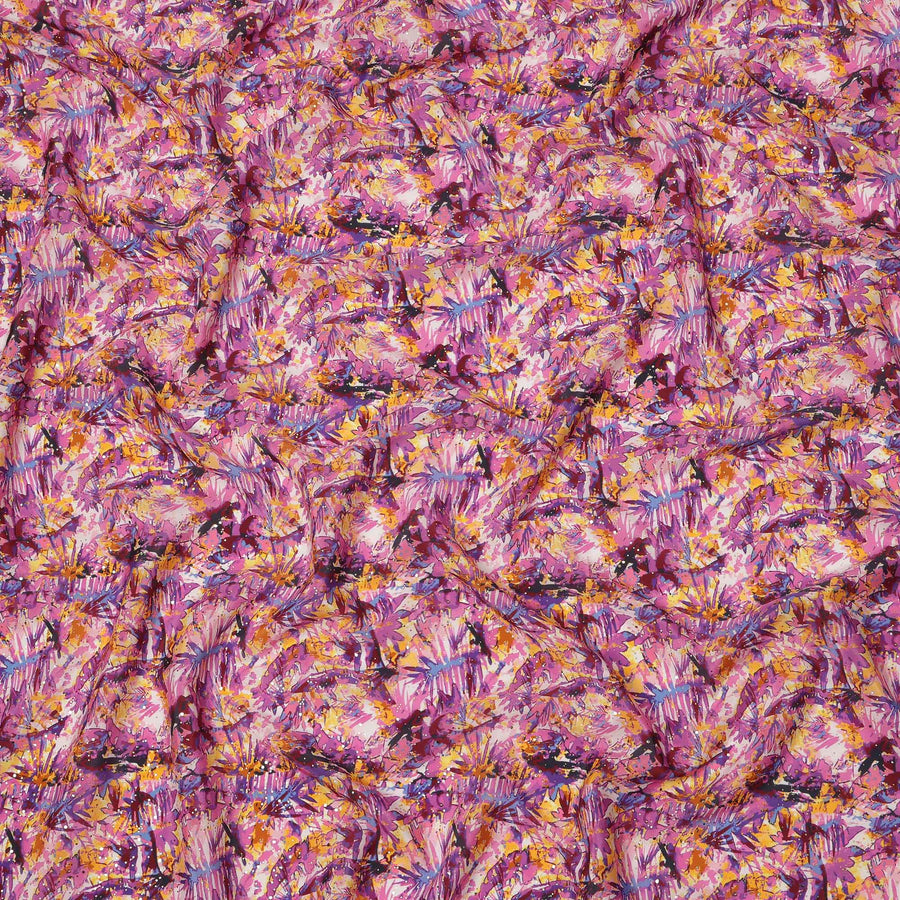 Pink and Yellow Tropical Floral Brushstroke Digital Print Viscose Crepe Fabric, 110 Cms Width, Made in India-D23629