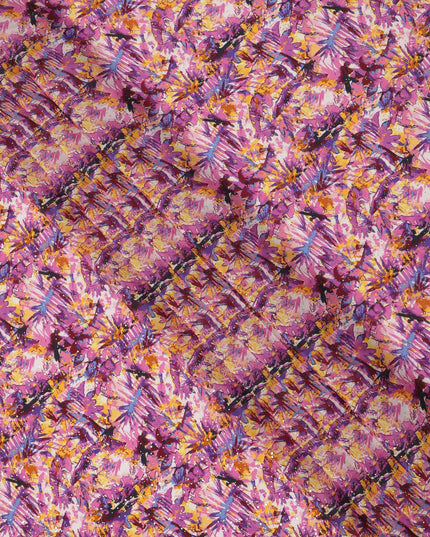 Pink and Yellow Tropical Floral Brushstroke Digital Print Viscose Crepe Fabric, 110 Cms Width, Made in India-D23629