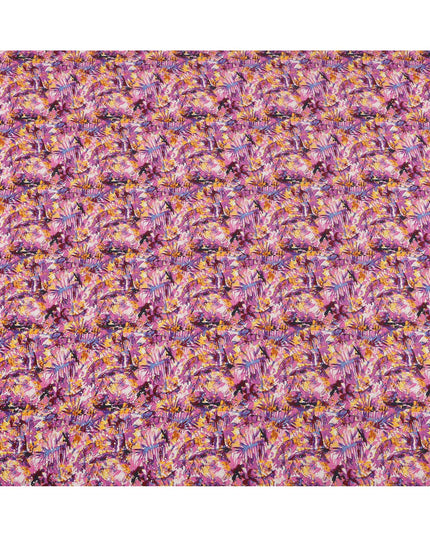 Pink and Yellow Tropical Floral Brushstroke Digital Print Viscose Crepe Fabric, 110 Cms Width, Made in India-D23629