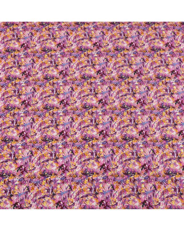 قماش كريب فيسكوز بطباعة رقمية بنقشة زهور استوائية باللونين الوردي والأصفر، عرض 110 سم، صنع في الهند - D23629