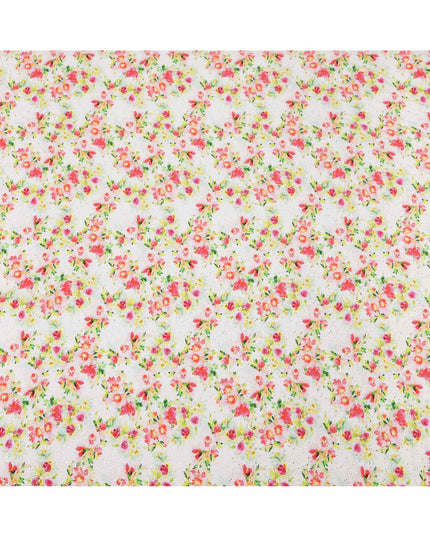 قماش كريب فيسكوز بطباعة رقمية بألوان مائية وزهور متعددة الألوان، قاعدة بيضاء، عرض 110 سم، صنع في الهند - D23630