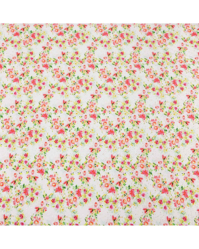 قماش كريب فيسكوز بطباعة رقمية بألوان مائية وزهور متعددة الألوان، قاعدة بيضاء، عرض 110 سم، صنع في الهند - D23630