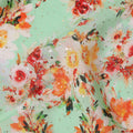Mint Green Base Multicolor Floral Watercolor Digital Print Viscose Crepe Fabric, 110 Cms Width, Made in India-D23631