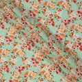 Mint Green Base Multicolor Floral Watercolor Digital Print Viscose Crepe Fabric, 110 Cms Width, Made in India-D23631