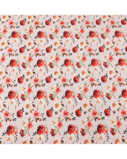 Blush Pink Base Red Floral Watercolor Digital Print Viscose Crepe Fabric, 110 Cms Width, Made in India-D23632