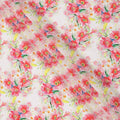 قماش كريب فيسكوز بطباعة رقمية بألوان مائية وزهور وردية بقاعدة بيضاء، عرض 110 سم، صنع في الهند - D23633