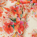 Cream Base Orange Floral Watercolor Digital Print Viscose Crepe Fabric, 110 Cms Width, Made in India-D23634