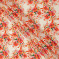 Cream Base Orange Floral Watercolor Digital Print Viscose Crepe Fabric, 110 Cms Width, Made in India-D23634