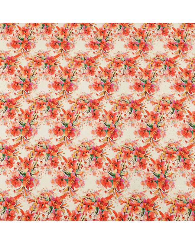 قماش كريب فيسكوز بطباعة رقمية بألوان مائية وزهرية برتقالية، قاعدة كريمية، عرض 110 سم، صنع في الهند - D23634