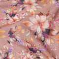 Dusty Brown Base Multicolor Floral Digital Printed Cotton Lawn Fabric, 110 Cms Width, Made in India-D23636