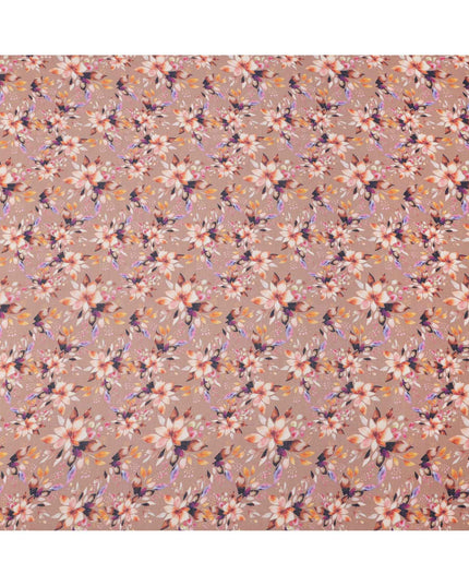 Dusty Brown Base Multicolor Floral Digital Printed Cotton Lawn Fabric, 110 Cms Width, Made in India-D23636