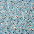 Turquoise Blue Base Peach Floral Digital Printed Cotton Lawn Fabric, 110 Cms Width, Made in India-D23637
