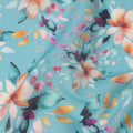 Turquoise Blue Base Peach Floral Digital Printed Cotton Lawn Fabric, 110 Cms Width, Made in India-D23637