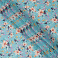 Turquoise Blue Base Peach Floral Digital Printed Cotton Lawn Fabric, 110 Cms Width, Made in India-D23637