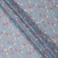 Muted Blue Base Mauve Rose Floral Digital Printed Cotton Lawn Fabric, 110 Cms Width, Made in India-D23638