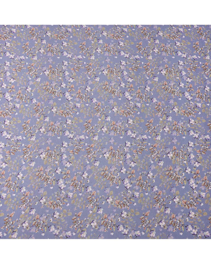 Lavender Blue Base Soft Lilac & Beige Floral Digital Printed Cotton Lawn Fabric, 110 Cms Width, Made in India-D23640