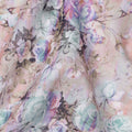 Dusty Pink Base Aqua & Lavender Vintage Rose Floral Printed Cotton Lawn Fabric, 110 Cms Width, Made in India-D23642