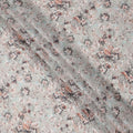 Muted Grey Base Peach & Charcoal Vintage Rose Floral Printed Cotton Lawn Fabric, 110 Cms Width, Made in India-D23643