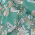 Emerald Green Base Botanical Leaf Printed Cotton Lawn Fabric, 110 Cms Width, Made in India-D23644