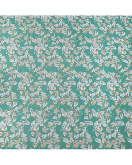 Emerald Green Base Botanical Leaf Printed Cotton Lawn Fabric, 110 Cms Width, Made in India-D23644