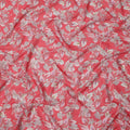 Coral Pink Base Ivory & Blush Botanical Leaf Printed Cotton Lawn Fabric, 110 Cms Width, Made in India-D23645