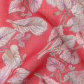 Coral Pink Base Ivory & Blush Botanical Leaf Printed Cotton Lawn Fabric, 110 Cms Width, Made in India-D23645