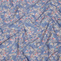 Dusty Blue Base Multicolor Botanical Leaf Printed Cotton Lawn Fabric, 110 Cms Width, Made in India-D23646
