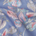 Dusty Blue Base Multicolor Botanical Leaf Printed Cotton Lawn Fabric, 110 Cms Width, Made in India-D23646