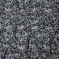 Charcoal Grey Base Teal & Ivory Ornamental Floral Printed Cotton Lawn Fabric, 110 Cms Width, Made in India-D23647
