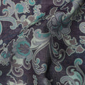 Charcoal Grey Base Teal & Ivory Ornamental Floral Printed Cotton Lawn Fabric, 110 Cms Width, Made in India-D23647