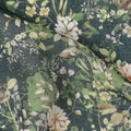 Deep Forest Green Base Ivory & Peach Botanical Garden Floral Printed Cotton Lawn Fabric, 110 Cms Width, Made in India-D23650