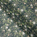 Deep Forest Green Base Ivory & Peach Botanical Garden Floral Printed Cotton Lawn Fabric, 110 Cms Width, Made in India-D23650